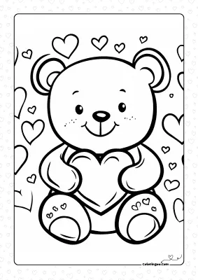 Bear Valentine Coloring Page