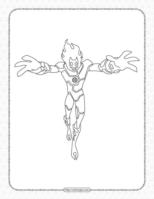 ben 10 heatblast pdf coloring page for kids