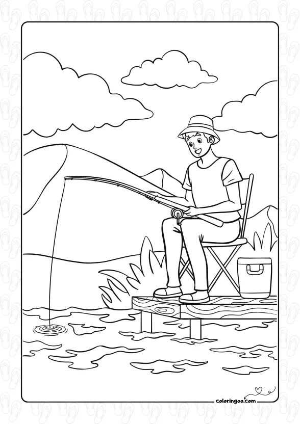 Boy Fishing Coloring Page 1 boy fishing coloring page