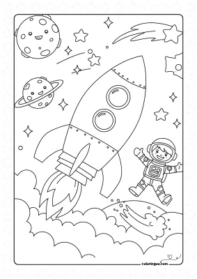 Boy in the Space Coloring Page