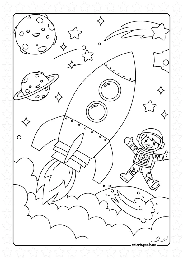 boy in the space coloring page
