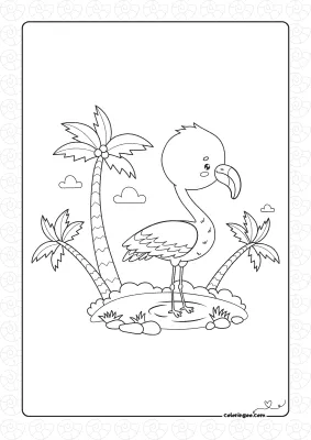 Cute Flamingo Among Palm Trees