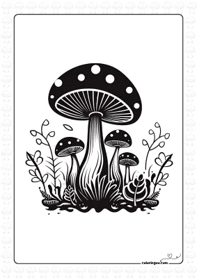 Cute Mushroom Family Coloring Page