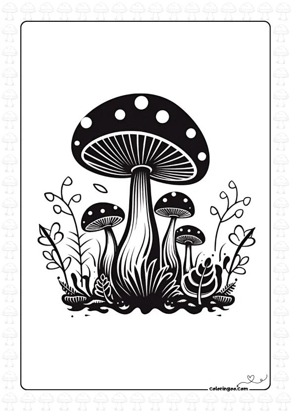 cute mushroom family coloring page