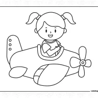 cute simple plane and girl coloring