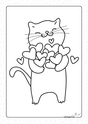 Cute Valentine’s Day Cat Coloring Page