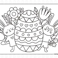 easter rabbits with egg coloring page