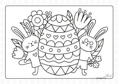 Easter Rabbits with Egg Coloring Page