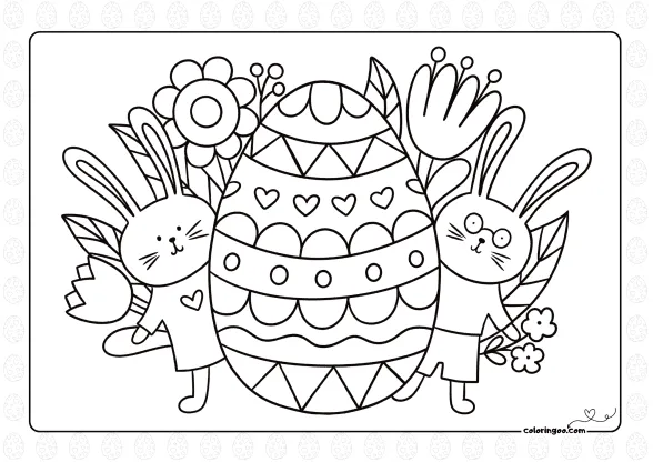 easter rabbits with egg coloring page