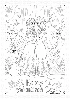 Frozen Happy Valentine’s Day Coloring Page