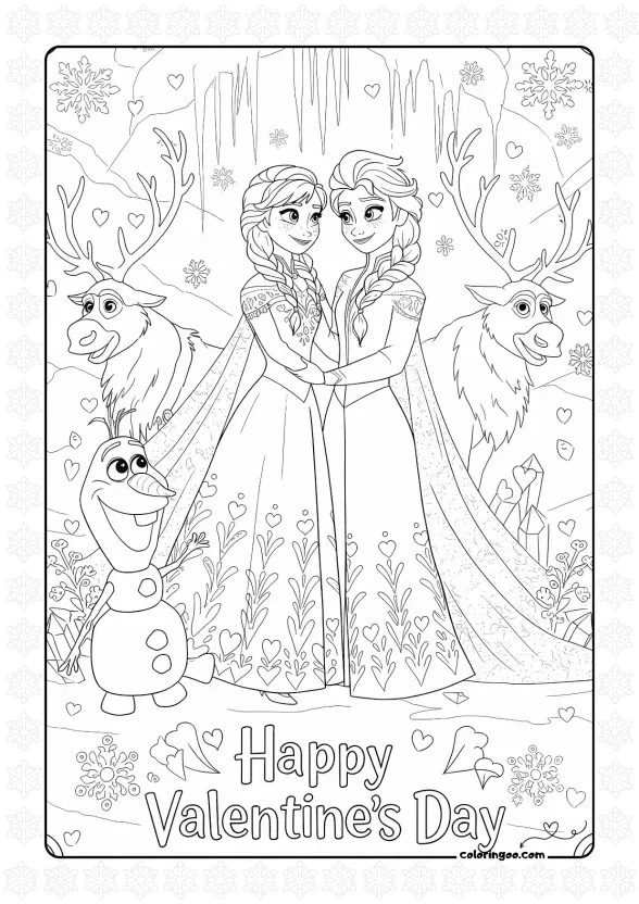 frozen happy valentines day coloring page