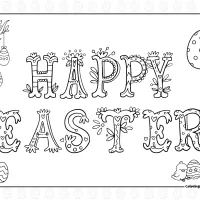 happy easter text coloring page