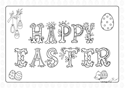 Happy Easter Text Coloring Page