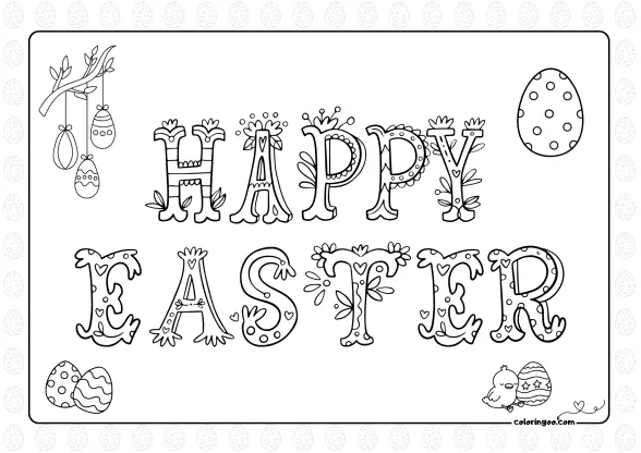 happy easter text coloring page