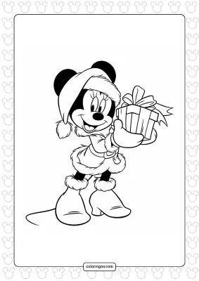 Minnie Mouse with a Gift Box Coloring Page