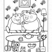 mummy pig and daddy pig drinking tea
