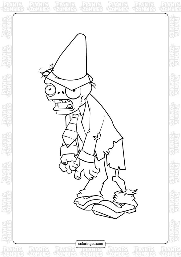 Plants vs Zombies Conehead Coloring Page 1 plants vs zombies conehead coloring page