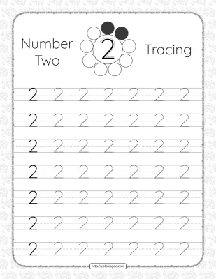 Printable Dotted Number 2 Tracing Pdf Worksheet