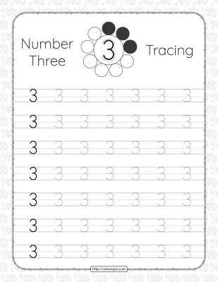 Printable Dotted Number 3 Tracing Pdf Worksheet