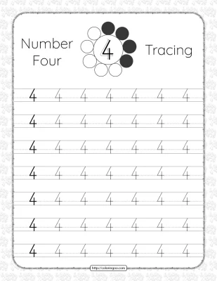 Printable Dotted Number 4 Tracing Pdf Worksheet