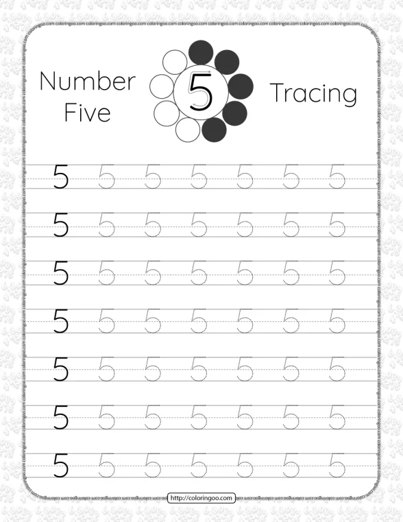 Printable Dotted Number 5 Tracing Pdf Worksheet 1 printable dotted number 5 tracing pdf worksheet
