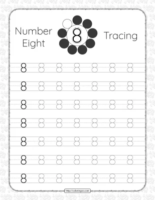 Printable Dotted Number 8 Tracing Pdf Worksheet