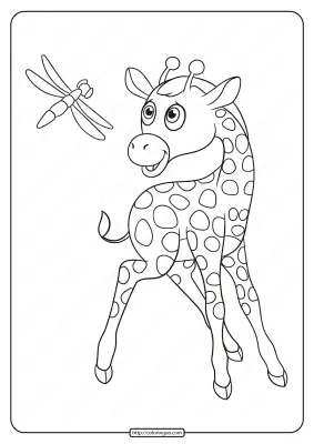 Giraffe and Dragonfly Pdf Coloring Page