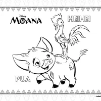 pua and heihei from moana coloring page