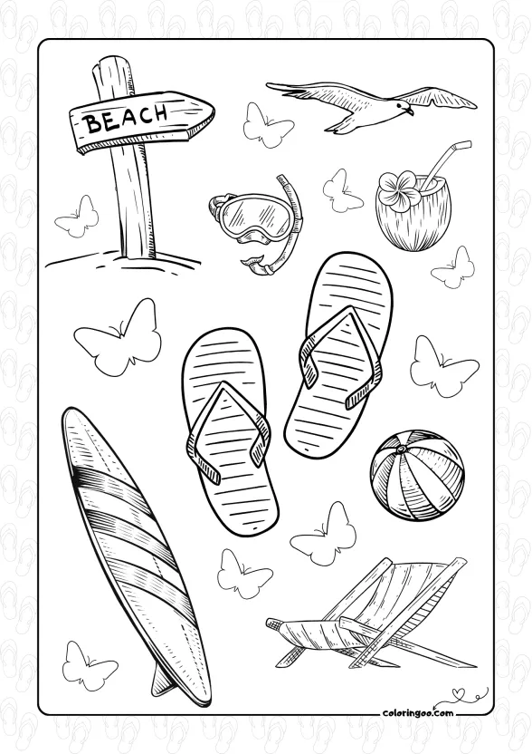 Summer Items Coloring Page 1 summer items coloring page