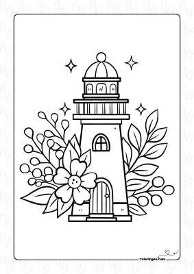 Summer Lighthouse Coloring Page