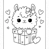 valentines llama coloring page