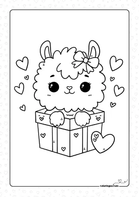 Valentine’s Llama Coloring Page