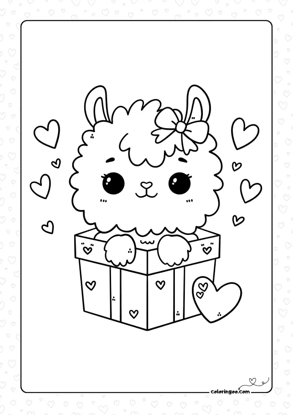 valentines llama coloring page