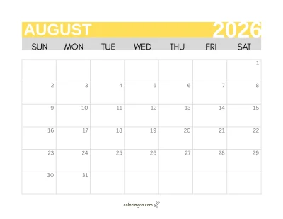 2026 August Calendar Printables