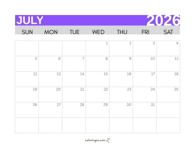 2026 July Calendar Printables