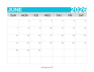 2026 June Calendar Printables