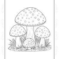 4 Mushroom Together Coloring Sheet