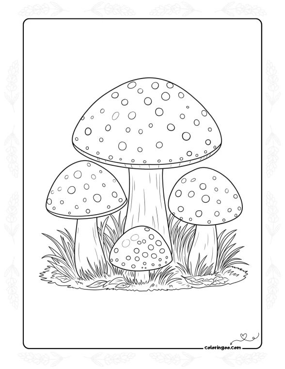 4 Mushroom Together Coloring Sheet
