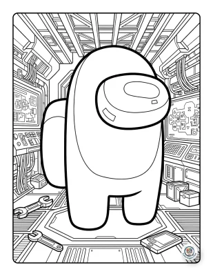 Among Us Space Scene Coloring Page