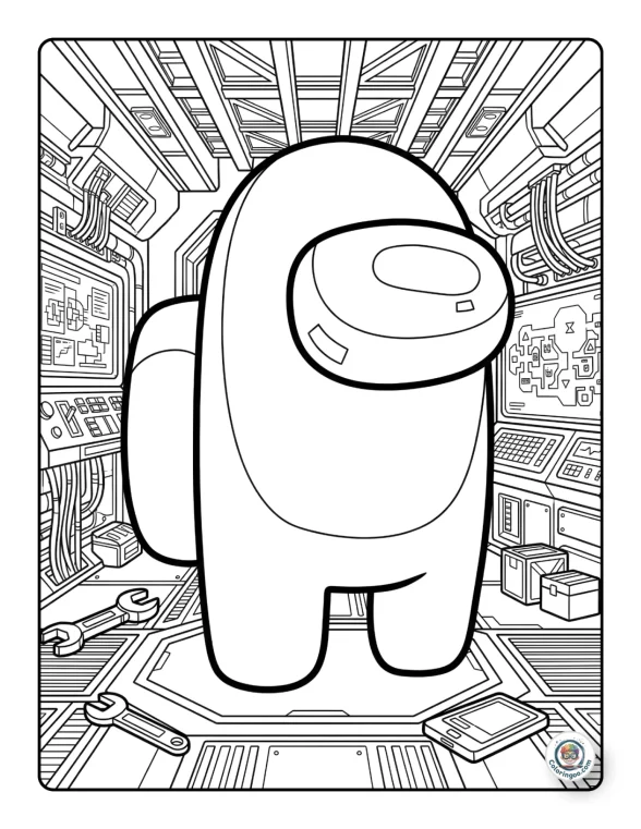 Among Us Space Scene Coloring Page