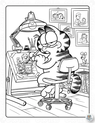 Artist Garfield at the Desk Coloring Page