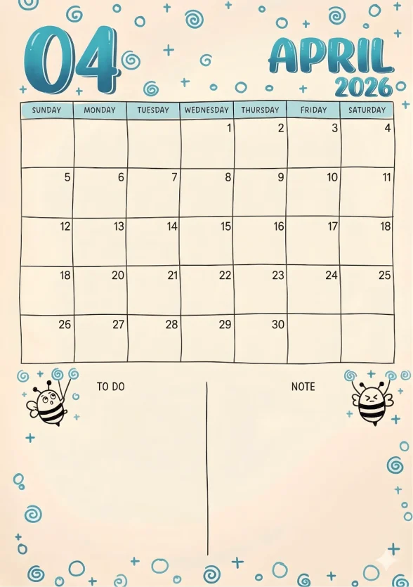 Free 2026 April Calender