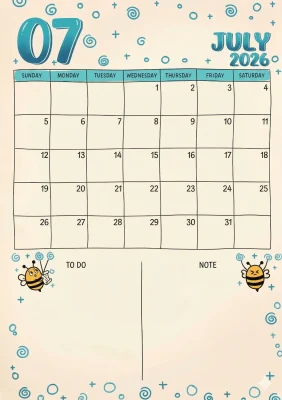 Free 2026 July Calender