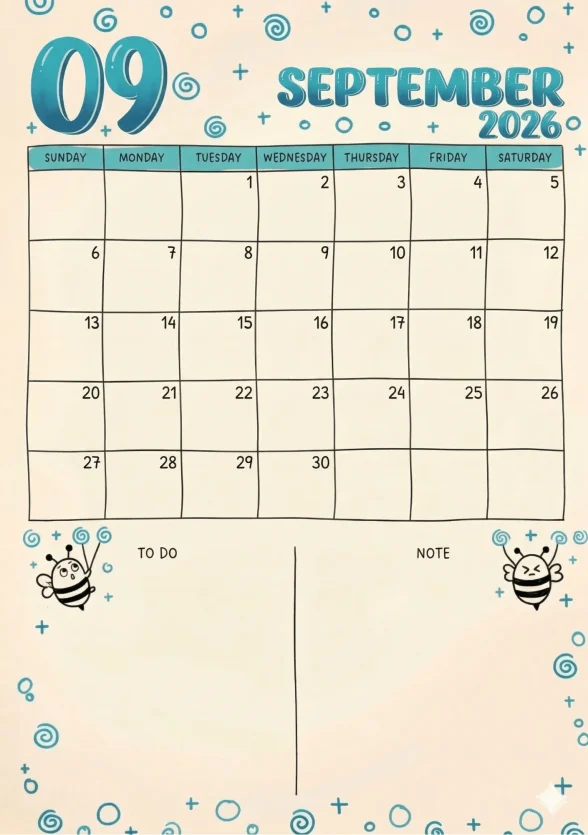 Free 2026 September Calender