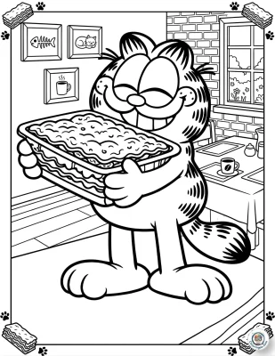 Garfield Holding Lasagna Tray Coloring Page
