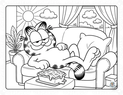 Garfield Relaxing on the Sofa Coloring Page