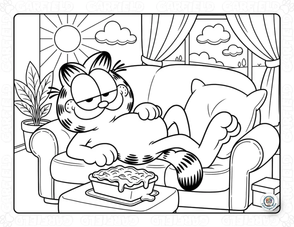 Garfield Relaxing on the Sofa Coloring Page