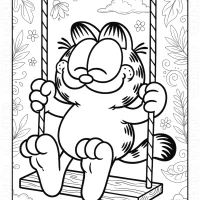 Garfield Swinging in the Garden Coloring Page 2 Garfield Swinging in the Garden Coloring Page