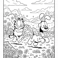Garfield and Odie Playing Coloring Page 14 Garfield and Odie Playing Coloring Page