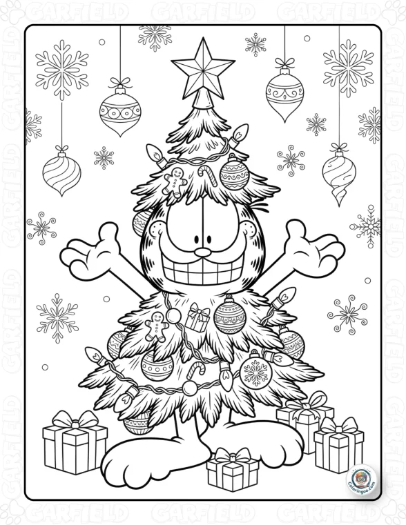 Garfield as a Christmas Tree Coloring Page 1 Garfield as a Christmas Tree Coloring Page